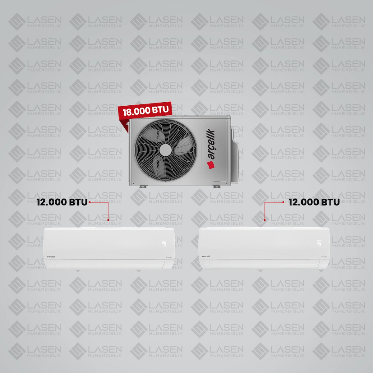 Arçelik Multi Sistem Duvar Tipi 2+1 İnverter 12+12 18000Btu Klima ZM18103-1212