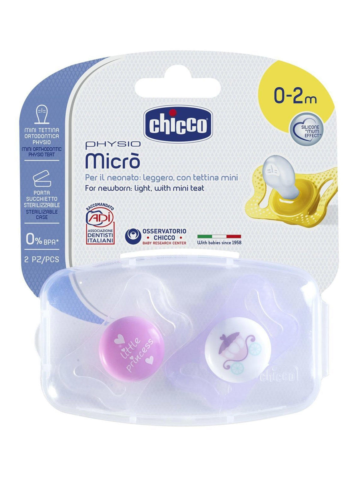 Chicco Physio Micro Silikon Damaklı Emzik 0-2 Ay Lila