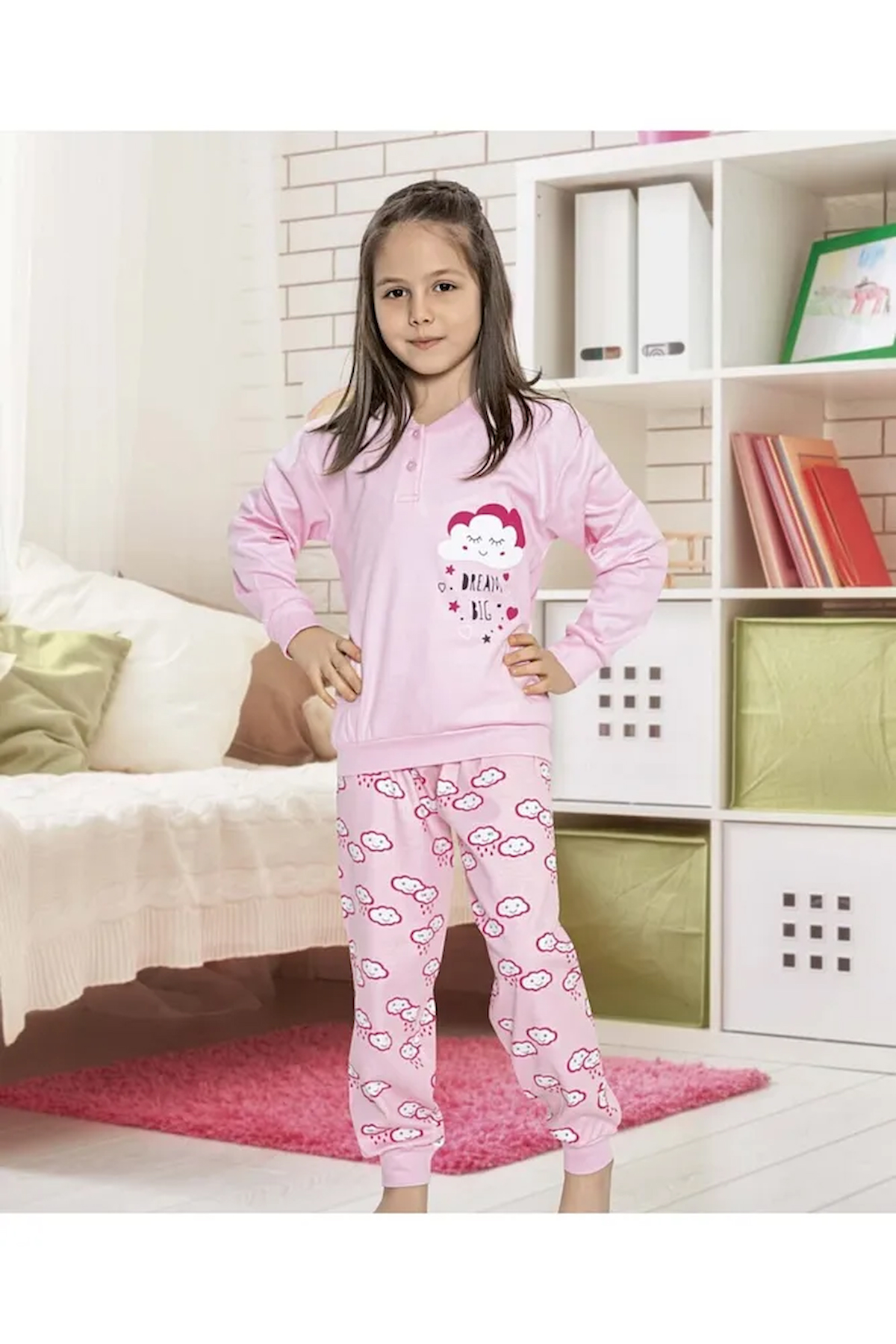 Kız Çocuk Interlok Pembe Pijama Takımı