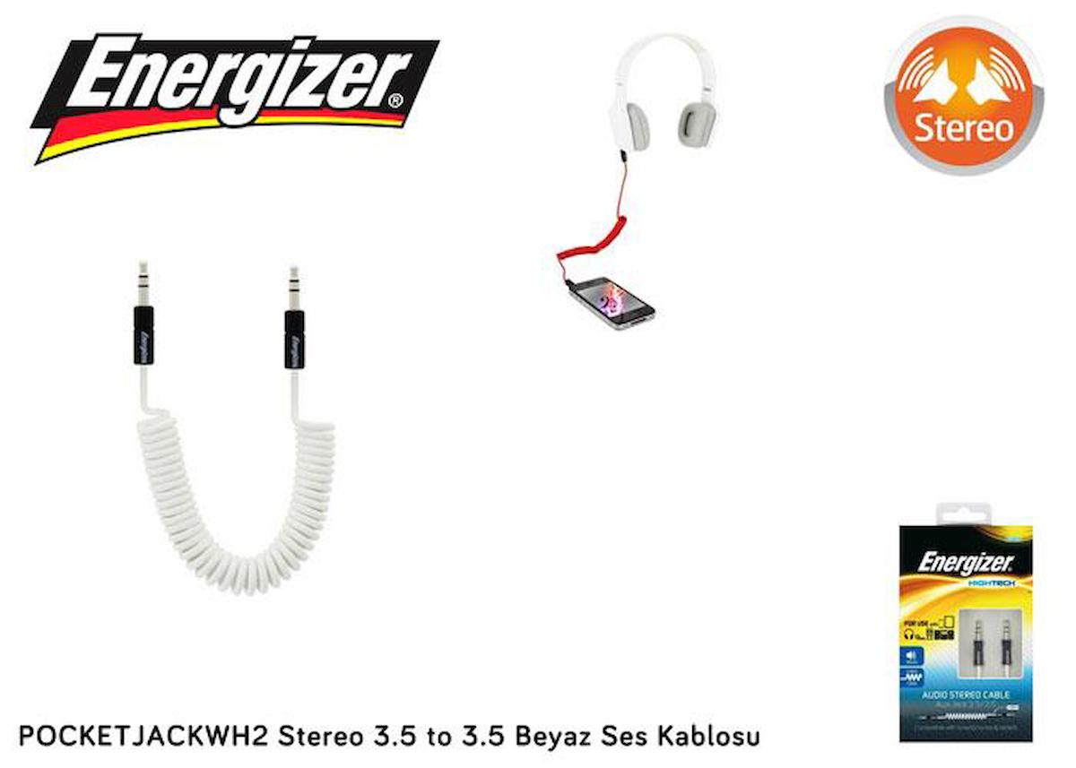 Energizer POCKETJACWH2 Stereo 3.5 to 3.5 Beyaz Ses Kablosu