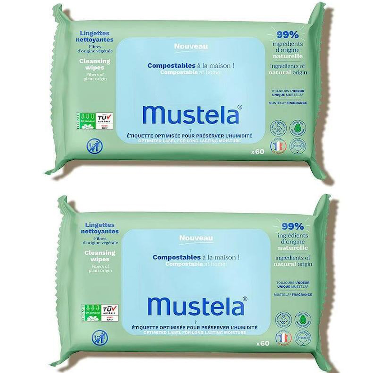 Mustela Kompost Edilebilir Islak Mendil 60 Yaprak 1+1