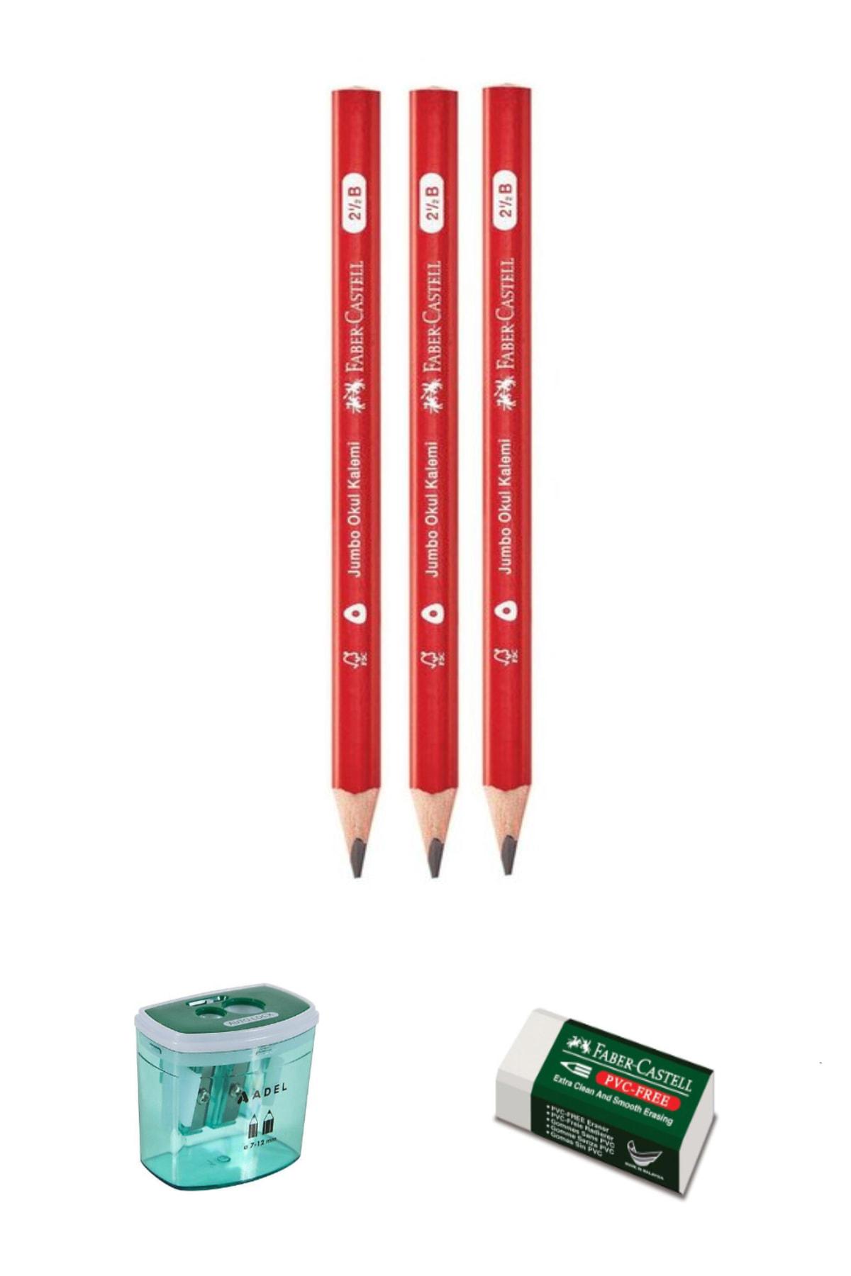 Faber-castell Jumbo 2.5b Okul Kalemi-adel Auto Lock Kalemtraş Şeffaf-silgi Seti