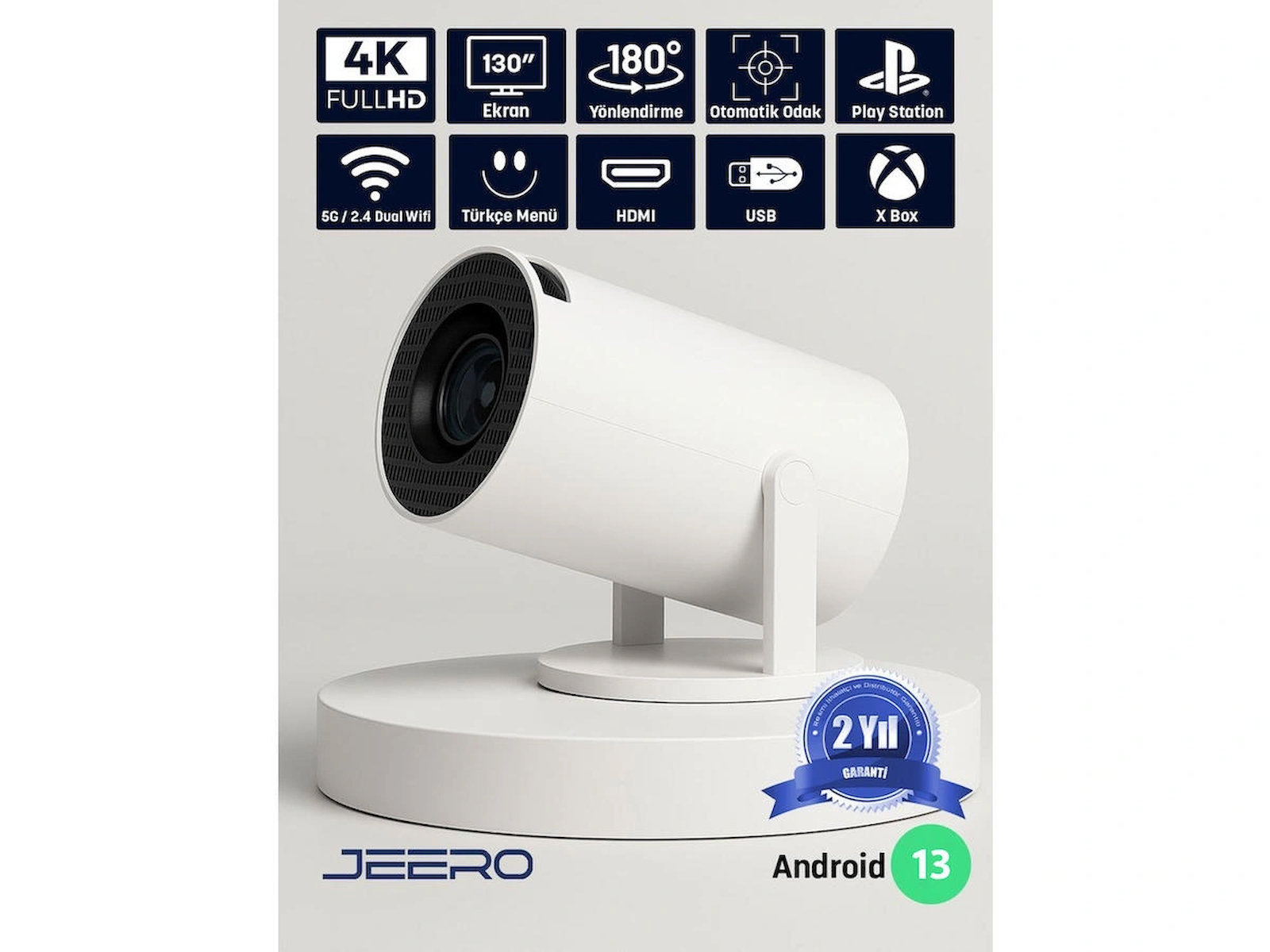 JEERO HY300PRO Multimedia Ultra Hd 1080p Android 13 Projeksiyon Cihazı (Türkçe Menü) H713 Chipset