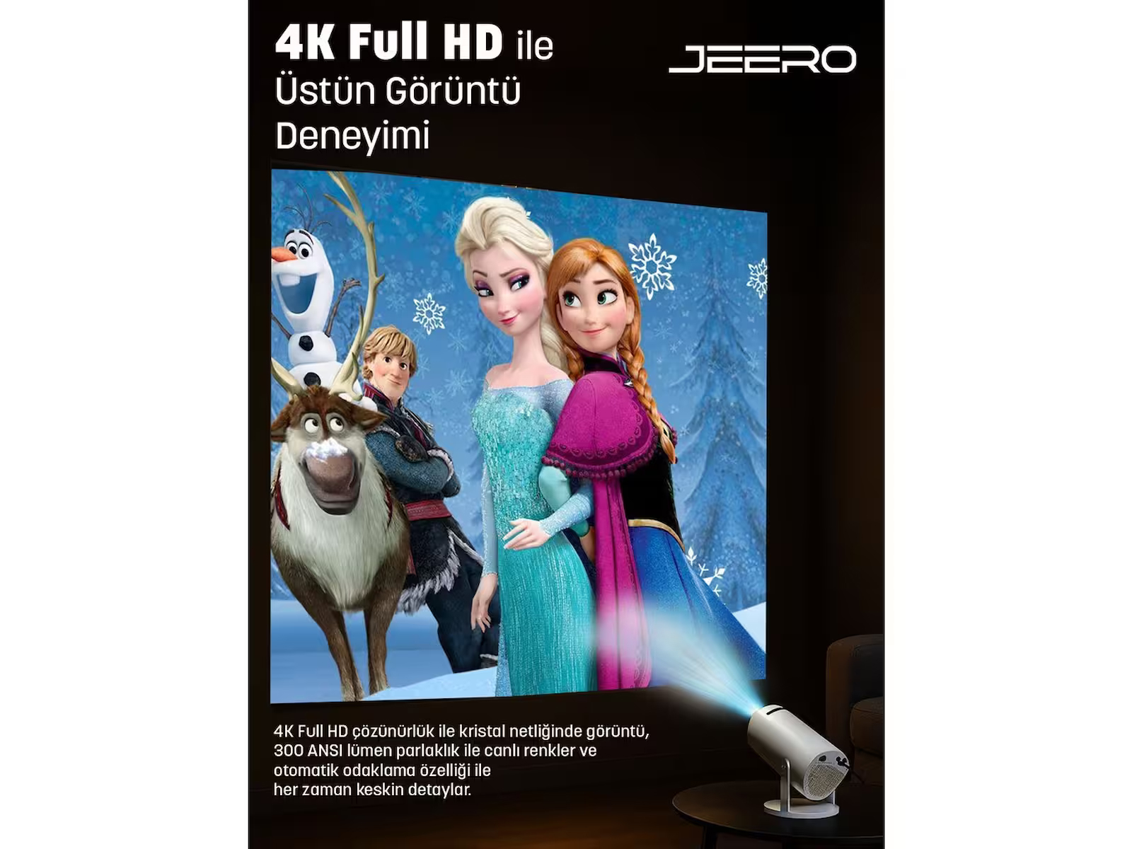 JEERO HY300PRO Multimedia Ultra Hd 1080p Android 13 Projeksiyon Cihazı (Türkçe Menü) H713 Chipset