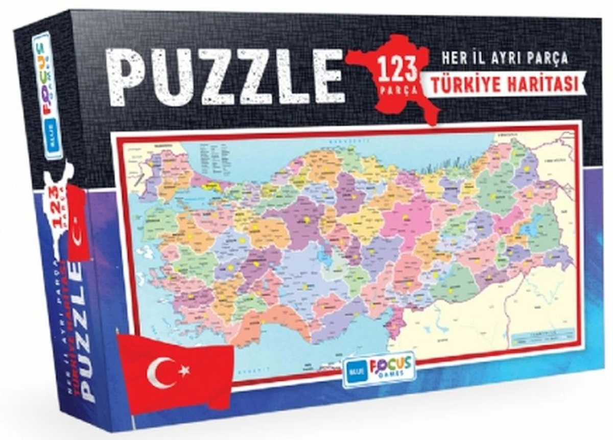 Blue Focus Türkiye Haritası Kutulu - Puzzle 123 Parça