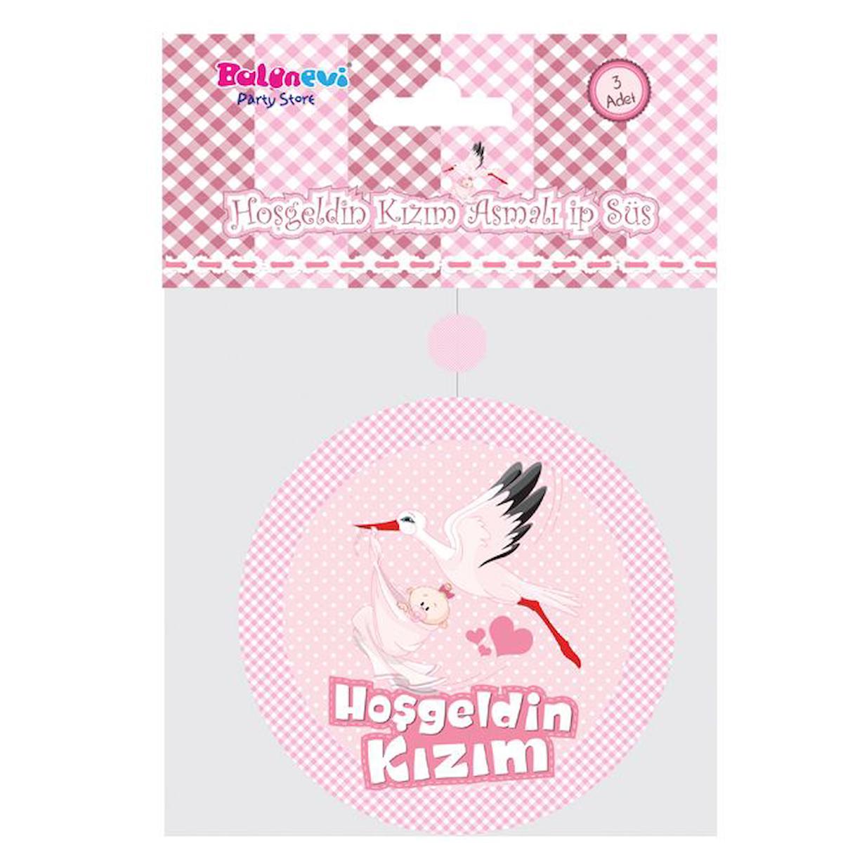 Hoşgeldin Kızım Yazılı Baby Shower Partisi Asmalı İp Süs 3 Adet (3984)