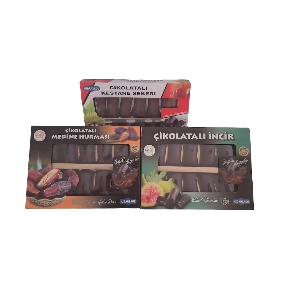 Çikolatalı Medine Hurması , Kestane Şekeri ve İncir 3lü Set 3×280gr