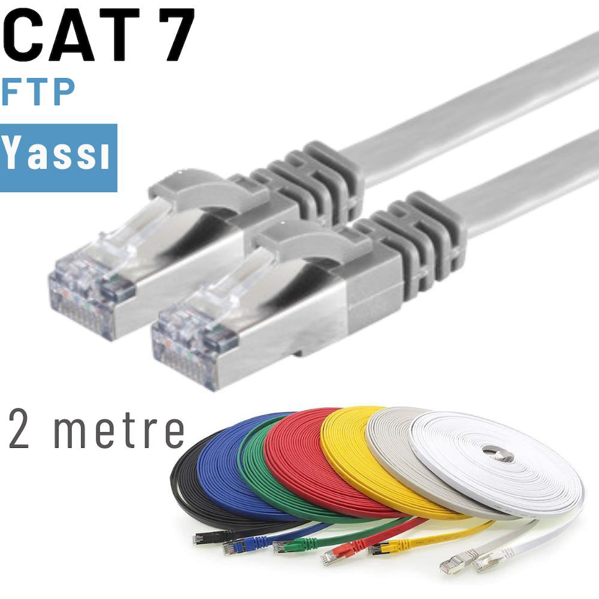 IRENIS 2 Metre CAT7 Kablo Yassı FTP Ethernet Network LAN Ağ Kablosu 