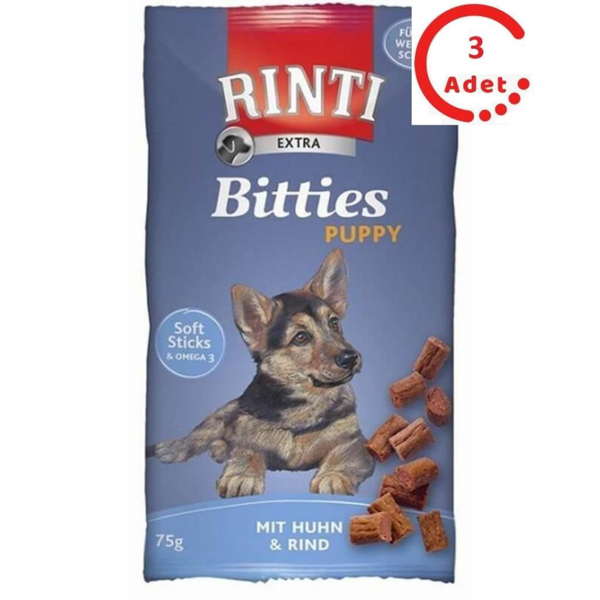 Rinti Bitties Puppy Tavuklu ve Sığır Etli Yavru Köpek Tamamlayıcı Ödül 75 Gr x 3 Adet