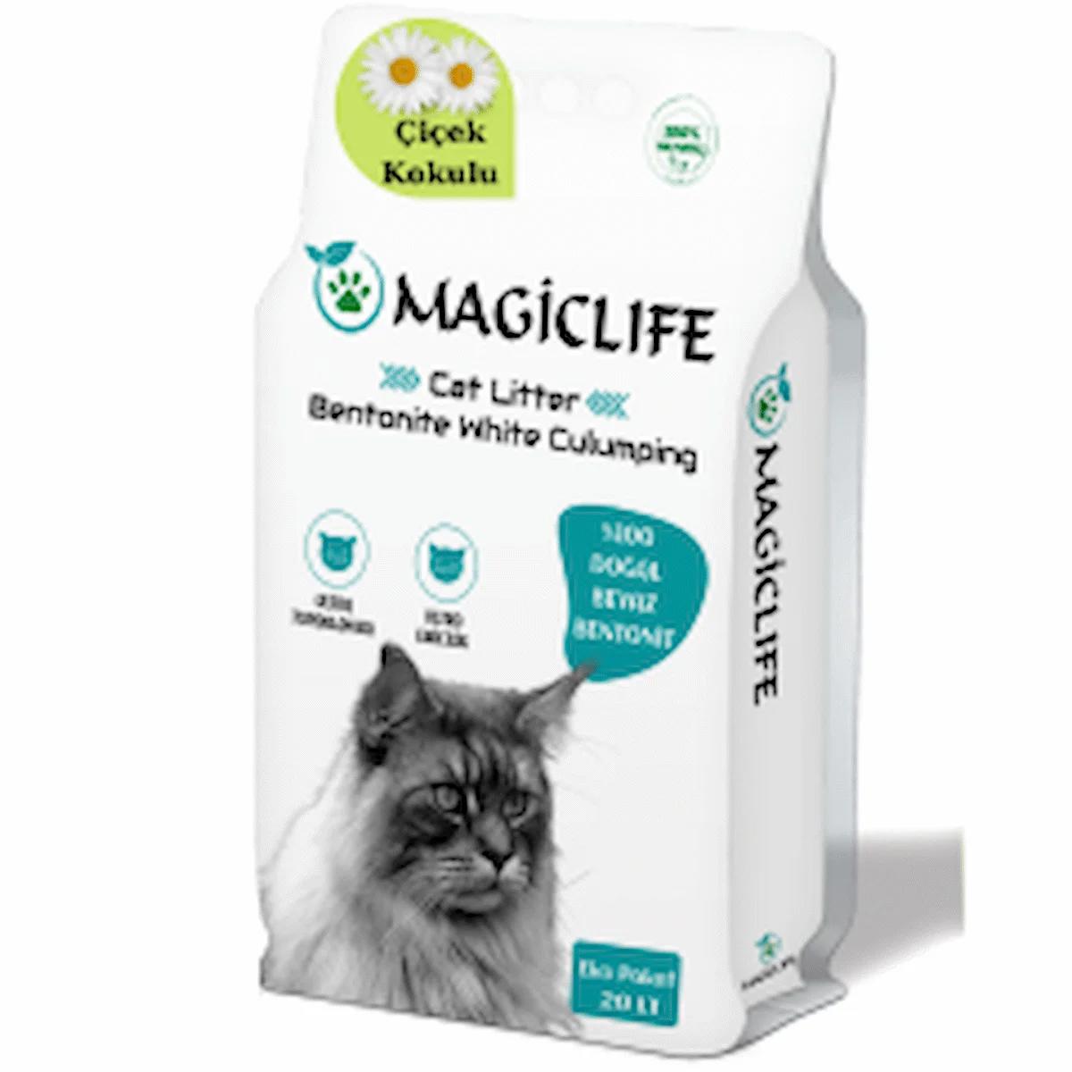 MAGIC LIFE20 Lt Ince Tane Çiçek Kokulu Beyaz Bentonit Kedi Kumu