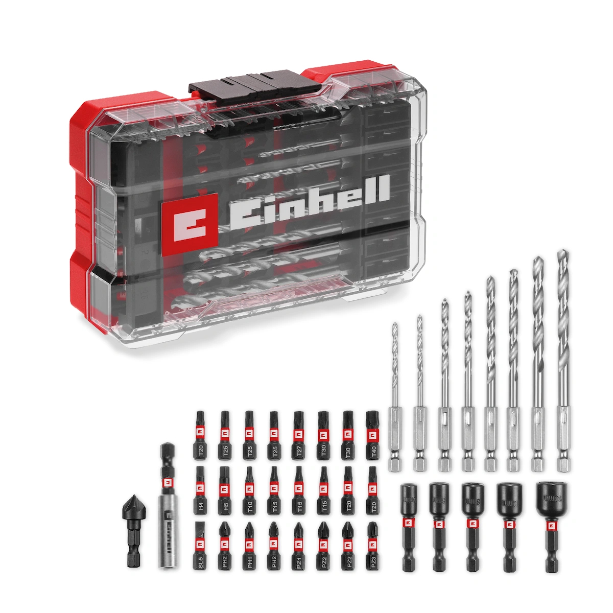 Orijinal Einhell M-CASE 39 parça darbeye dayanıklı bits seti (25 mm uçlar, metal matkap uçları, 60 mm uç tutucu, lokma ucu, havşa dahil saklama kutusu)- 49108773