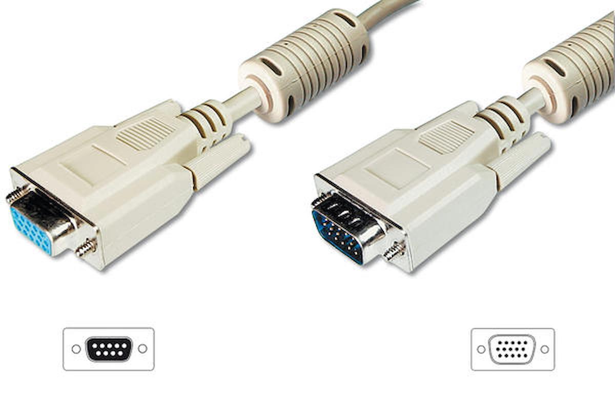 Digitus AK-310203-018-E 1.8 Mt VGA to VGA Erkek-Dişi AWG28 3Coax/7C Bej Görüntü Kablosu