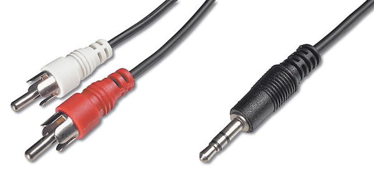 Digitus AK-510300-025-S 2.5 Mt 3.5mm to 2 x RCA Erkek-Erkek CCS Zırhlı Audio Kablo