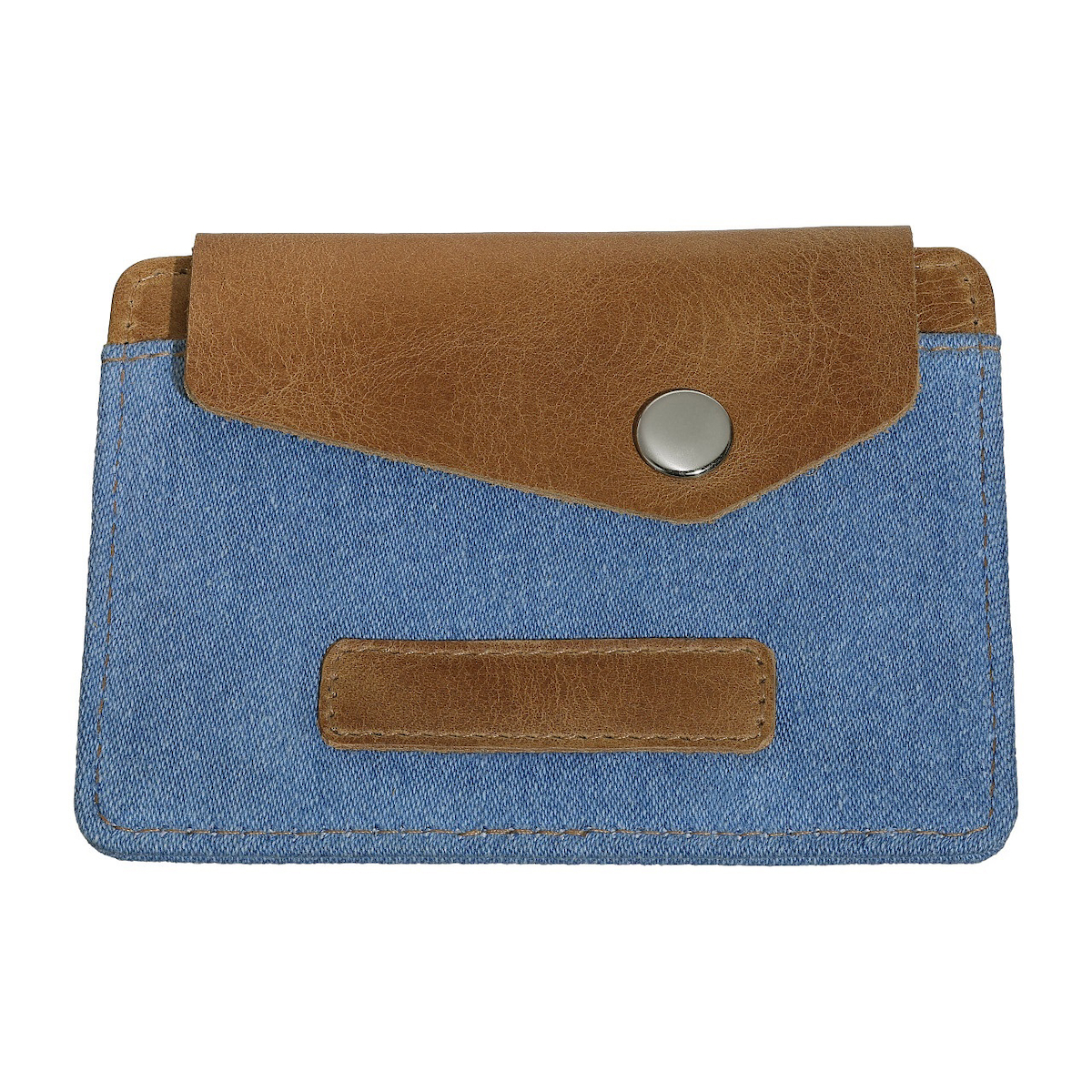 Zippo Card Case Button Denim Blue Tan