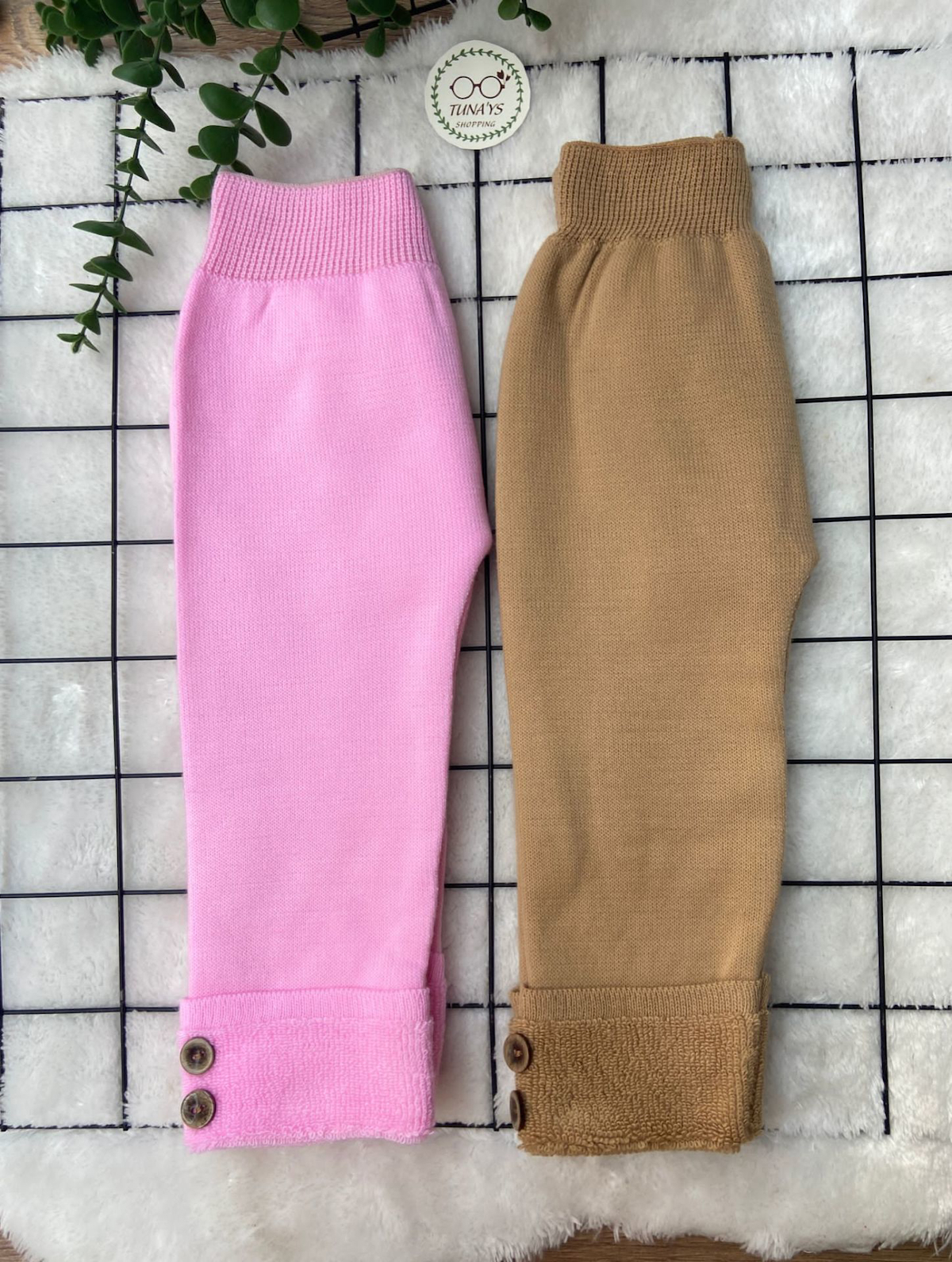 Unisex İçi Havlulu Kalın Kışlık Beli Lastikli Triko Pantolon 2'Lİ SET - PEMBE KAHVE (BQJrotNE90KfQ)