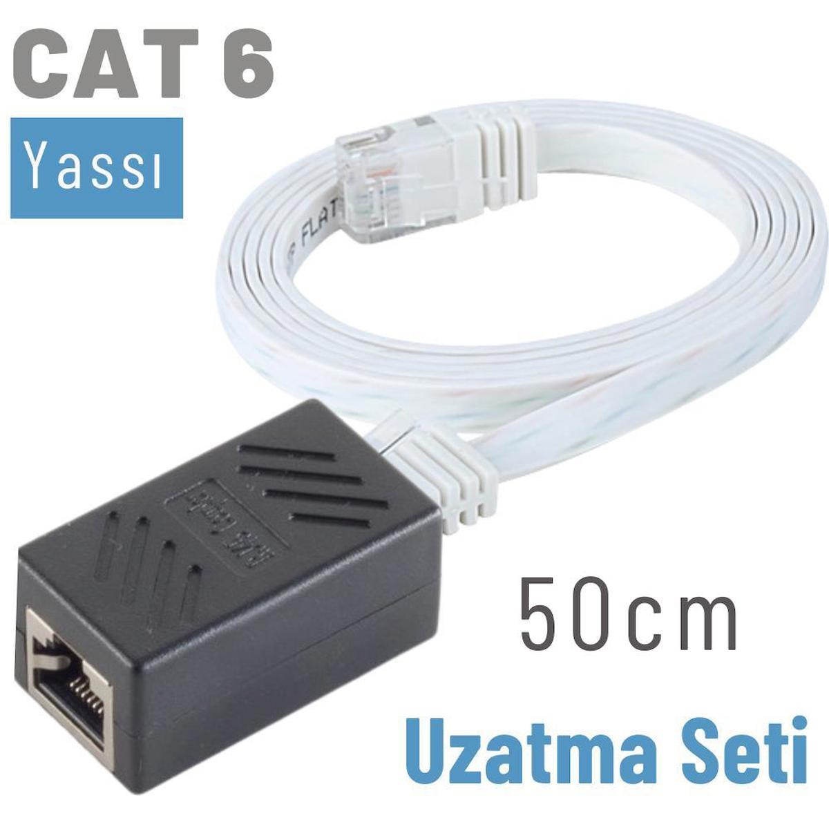 IRENIS 50 cm CAT6 Kablo Uzatma Seti, Yassı Ethernet Kablo ve Ekleyici