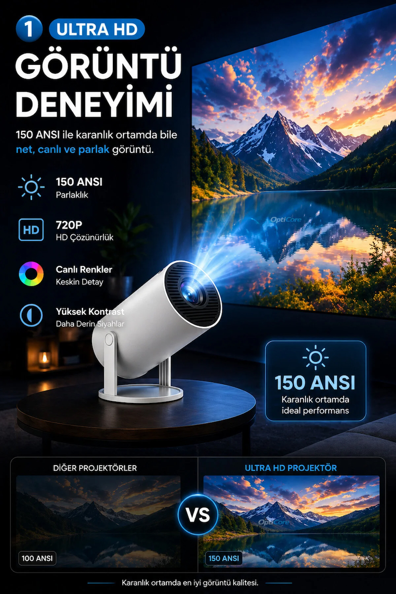 Hy300 Pro Taşınabilir Android Sinema Projeksiyon Wifi Destekli En Güncel Sürüm Akıllı Projektör Beyaz Ultra HD