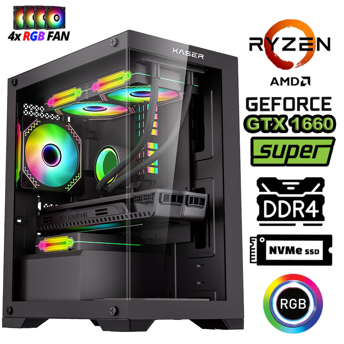 Xaser Blood x110 Ryzen 7 5700x 16GB Ram 512GB M.2 SSD 6GB GTX1660 Super Masaüstü Oyuncu Bilgisayar