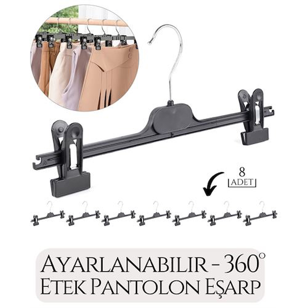 ModaCar Etek Pantolon Eşarp Kıskaçlı Askı 8 li SET