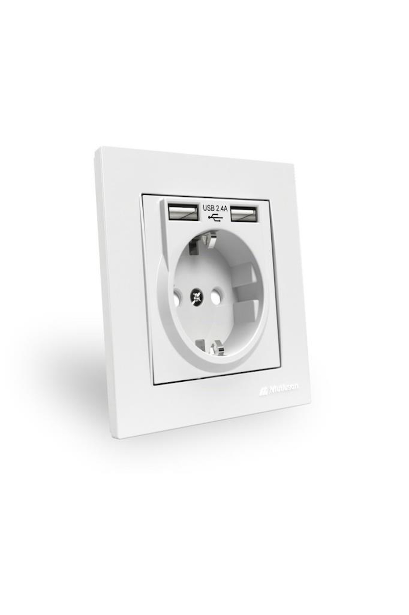 Mutlusan Rita Beyaz 2,4 A 2 USB li Topraklı Priz