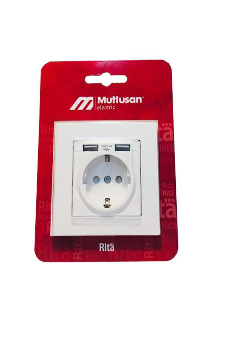 Mutlusan Rita Beyaz 2,4 A 2 USB li Topraklı Priz