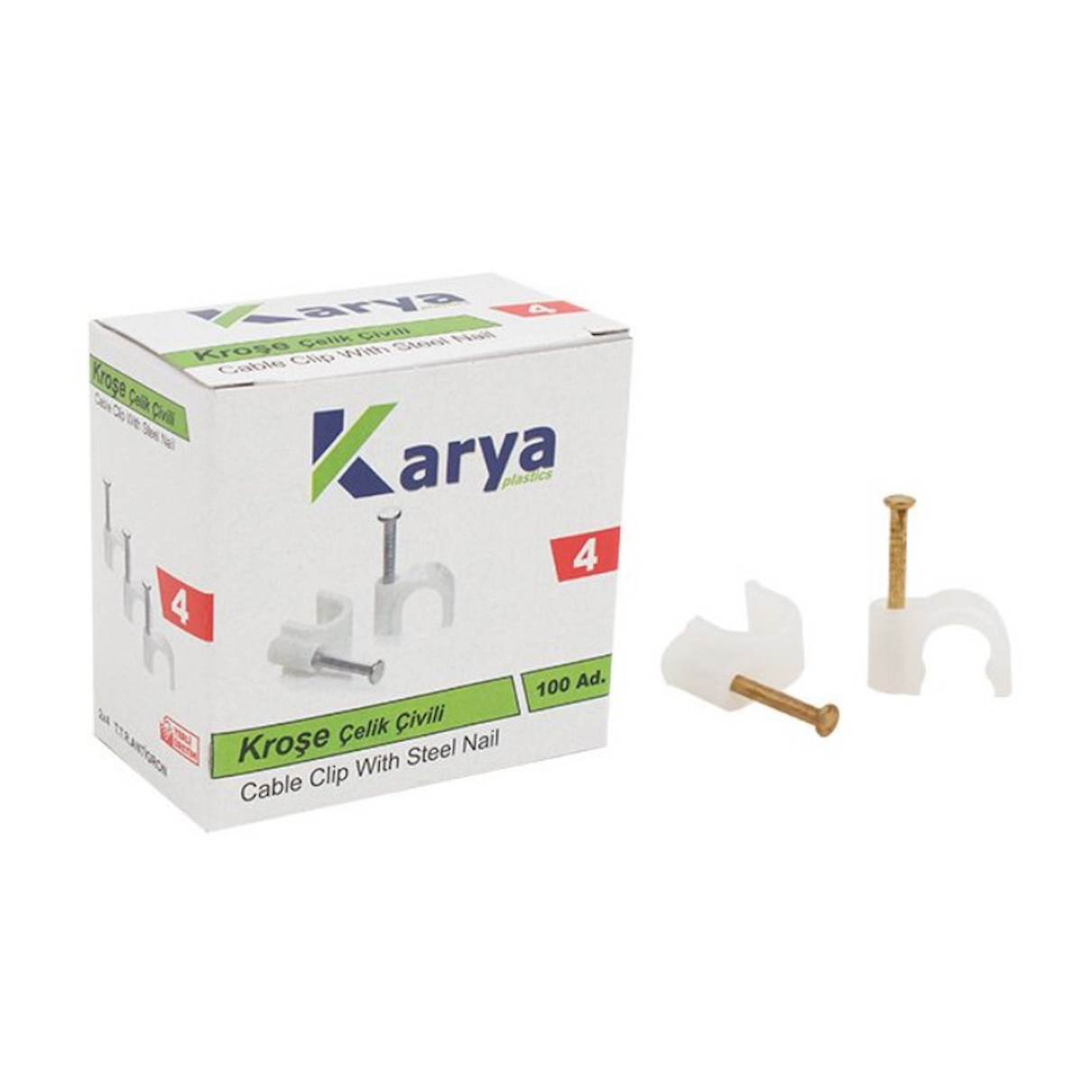 KROŞE 4 NUMARA ÇELİK ÇİVİLİ 8 MM (2*4 ANTİGRON KABLOLAR İÇİN) 100LÜ POŞET KARYA (4490)