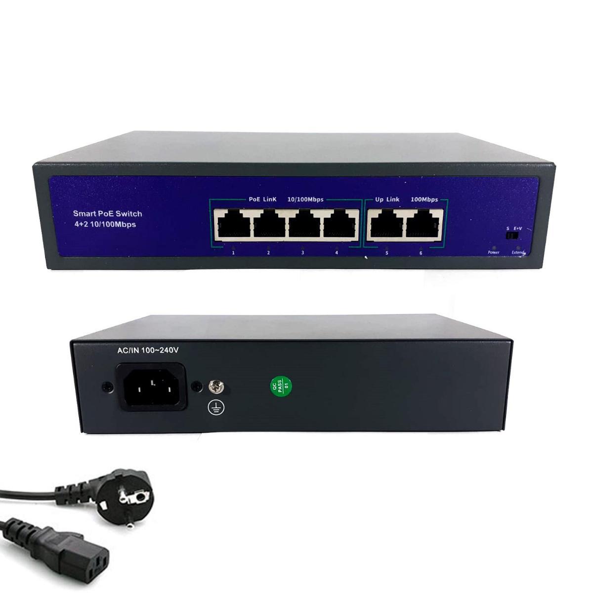 POE SWİTCH GV HUB 4 PORT 2 UP LİNK MEGABİT 10/100 MBPS KARER KR-F0420FBL-A