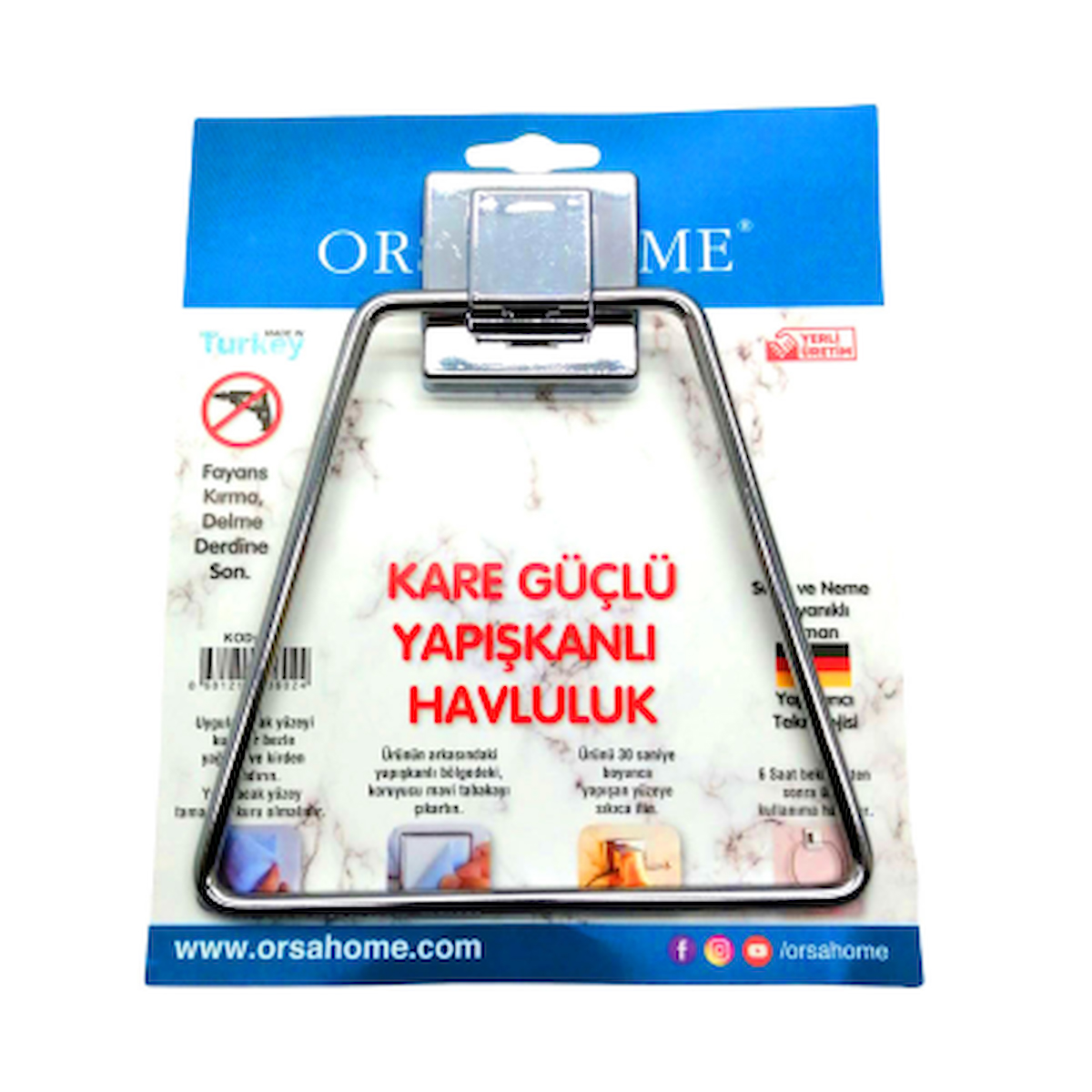 YAPIŞKANLI KARE ASKILI ÜÇGEN - METAL HAVLULUK ASKI (4593)