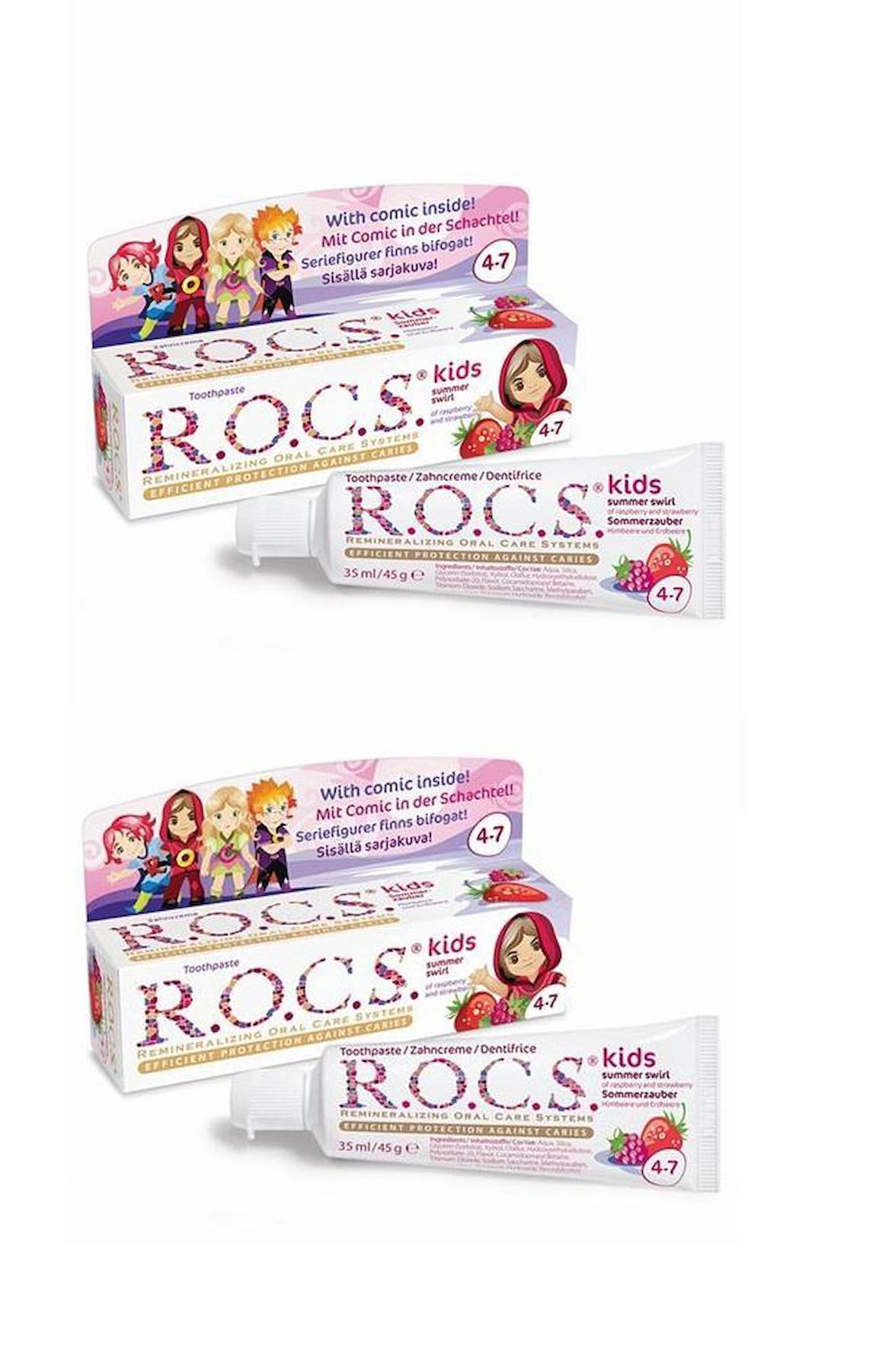 Rocs Kids 4-7 Yaş Yaz Esintisi Ahududu Çilek Tadında Çocuk Diş Macunu 35 ML-2 ADET-SKT:01/2025