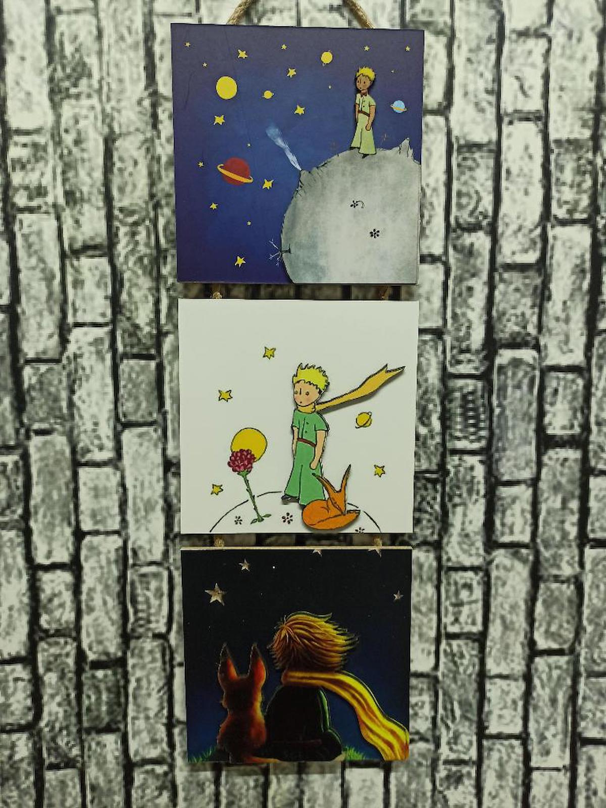 Küçük Prens Kabartmalı Baskılı 3'lü Tablo The Little Prince