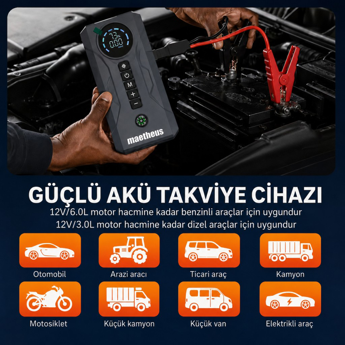 4-in-1 16000mAh Akü Takviye Cihazı | 150 PSI Kompresör | Powerbank | LCD Ekran | LED Fener | EVA Çanta | 2000A Tepe Akım