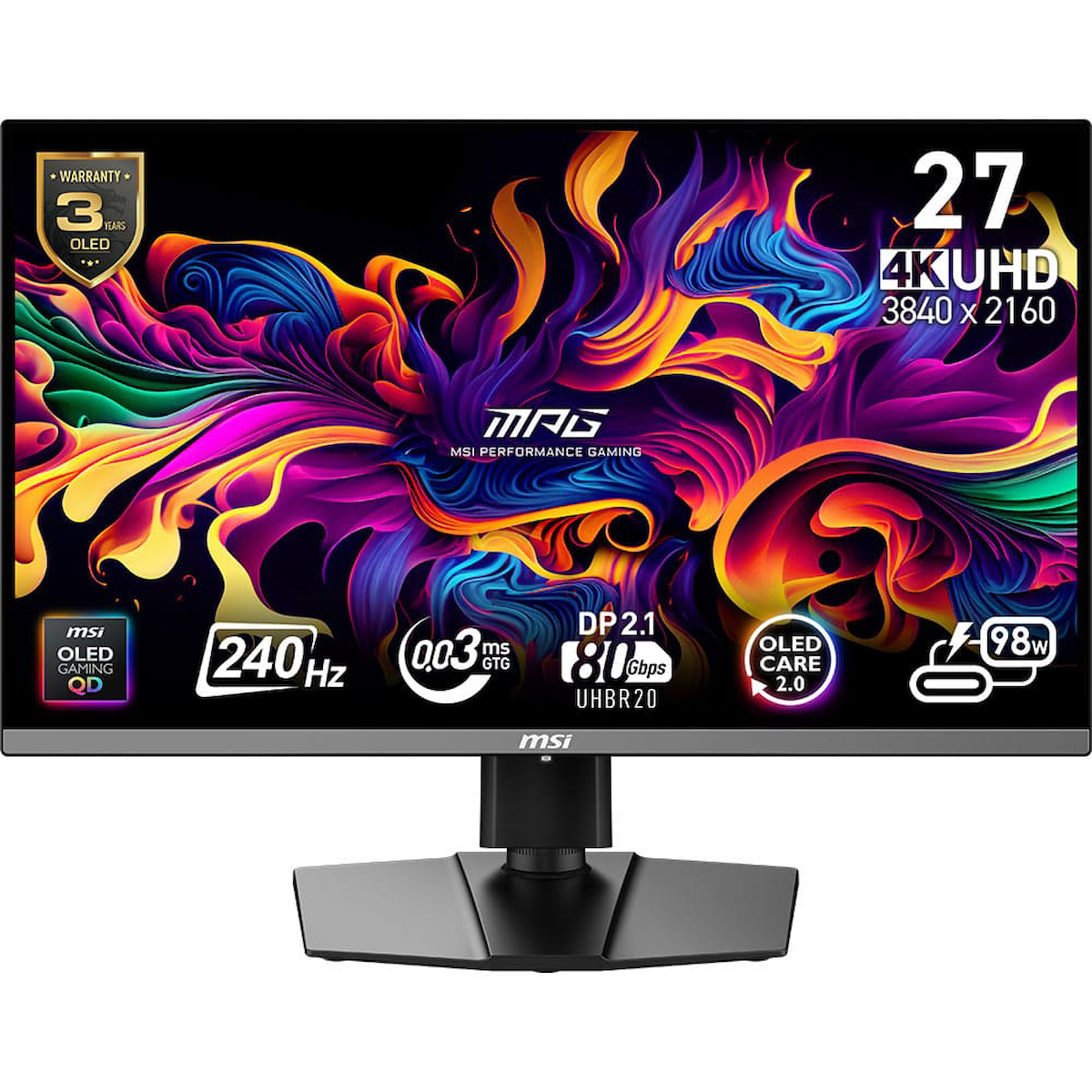 MSI MPG 272URX QD-OLED 26.5 3840×2160 240Hz 0.03 ms HDMI DP Type-C True Black 400 OLED Gaming Monitör