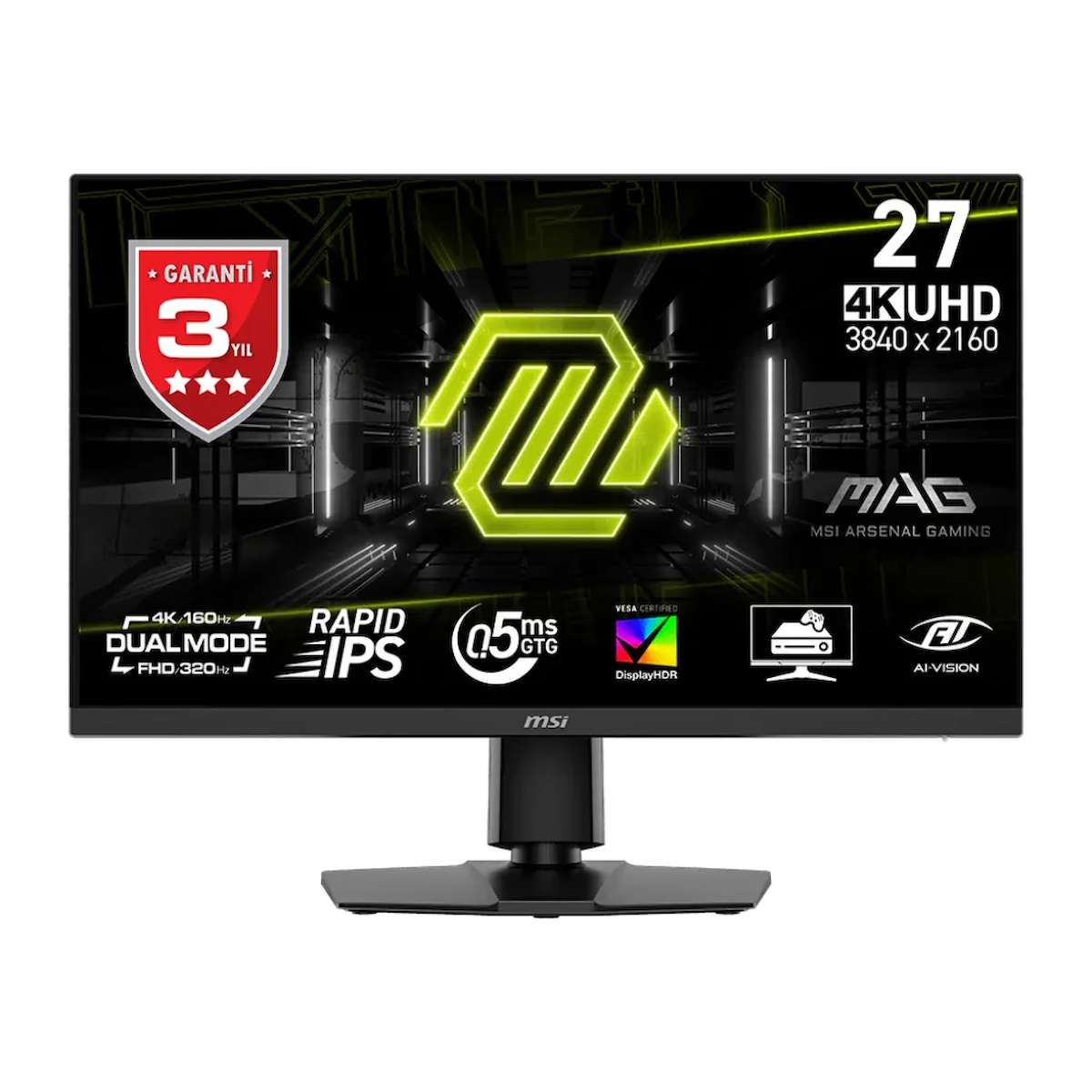 MSI MAG 272URDF E16 27 Dual Çözünürlük 4K 160Hz – FHD 320Hz 0.5ms HDMI DP HDR 400 AMD FreeSync Premium Rapid IPS Gaming Monitör