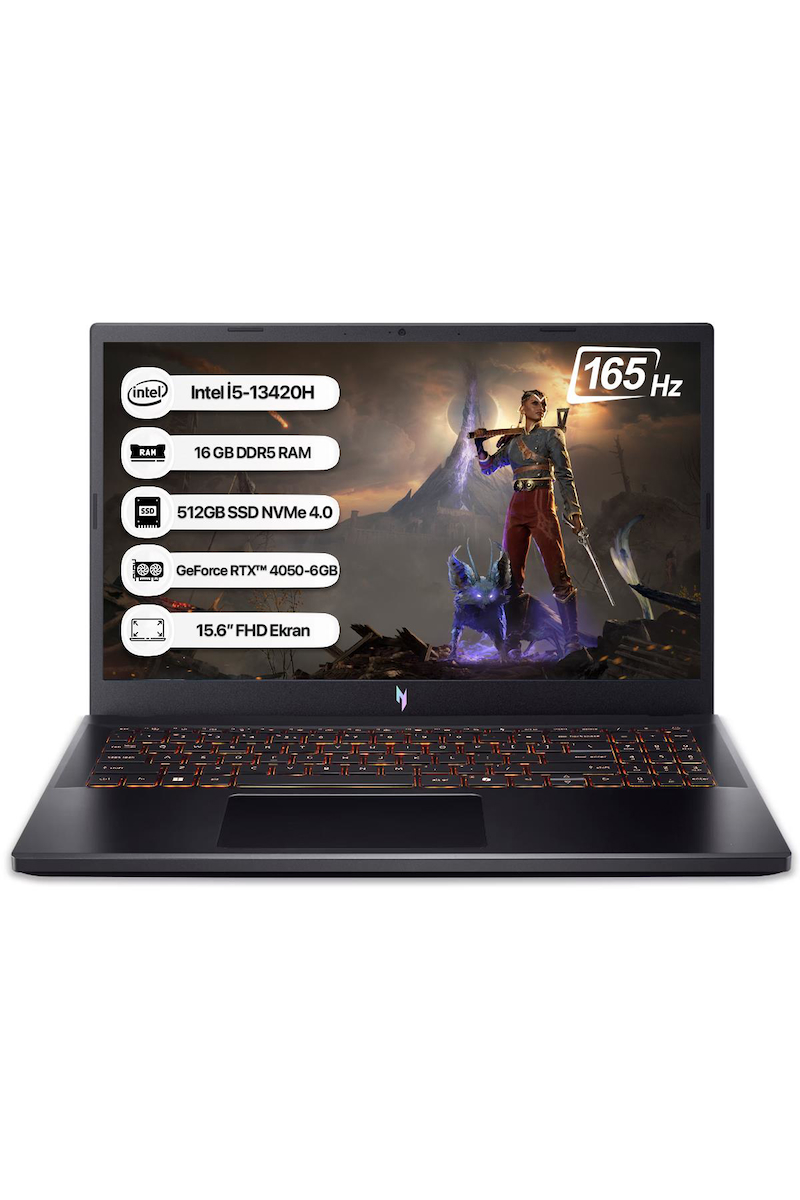 Acer Nitro V15 NH.QV2EY.001 I5-13420H 16GB 512GB SSD RTX4050-6GB 165Hz 15.6 DOS Taşınabilir Bilgisayar