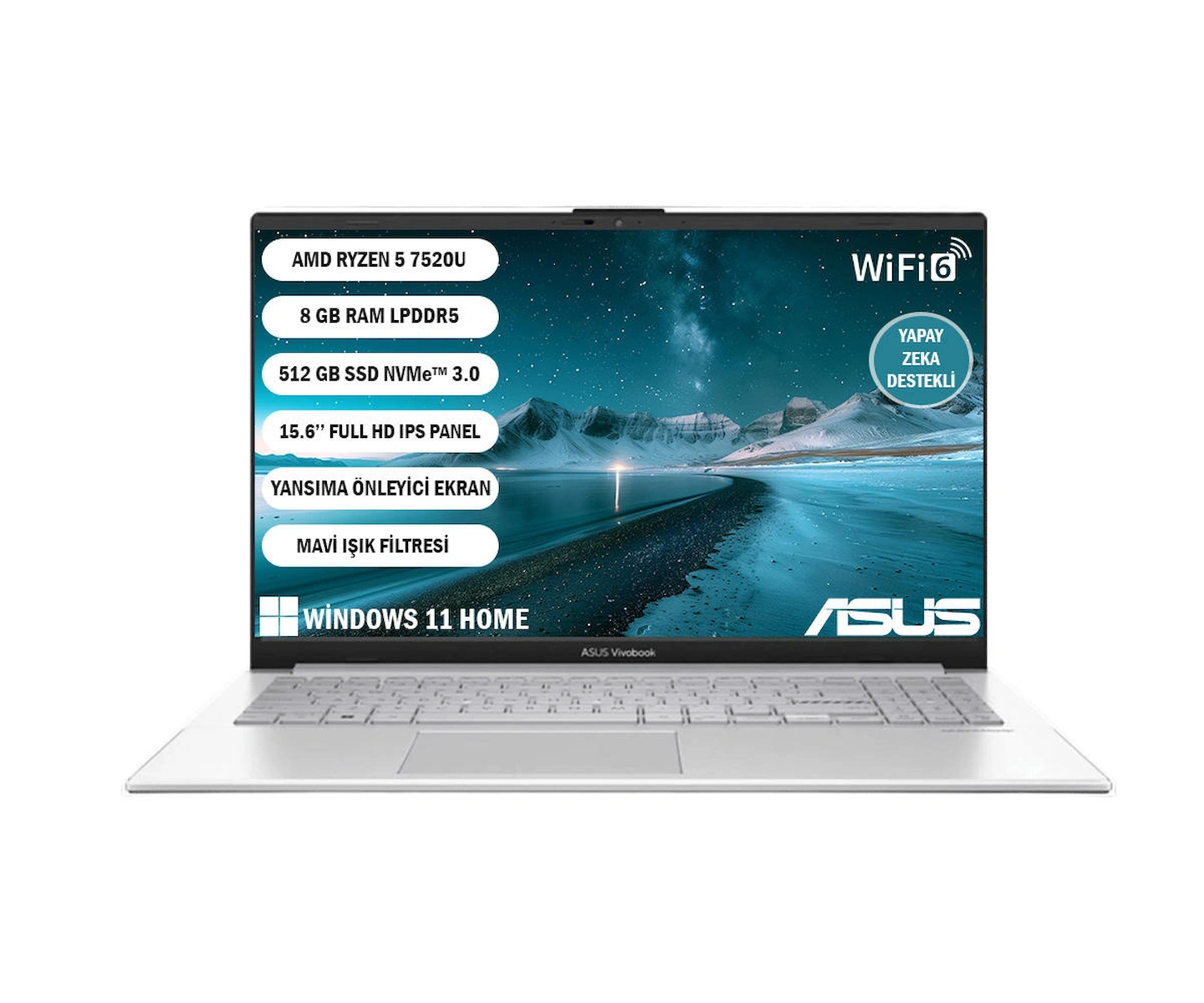 Asus Vivobook 15 AMD Ryzen 5 7520U 8 GB 512 GB SSD Windows11 Home 15.6″ FHD E1504FA-NJ2509W