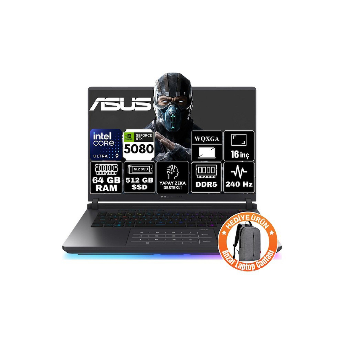 Asus Rog Strix G16 Intel Core Ultra 9 275HX 64GB 512GB SSD RTX5080 16GB 175W Windows 11 Pro 16″ 240Hz Wqxga Taşınabilir Bilgisayar G615LW-S5185-A106