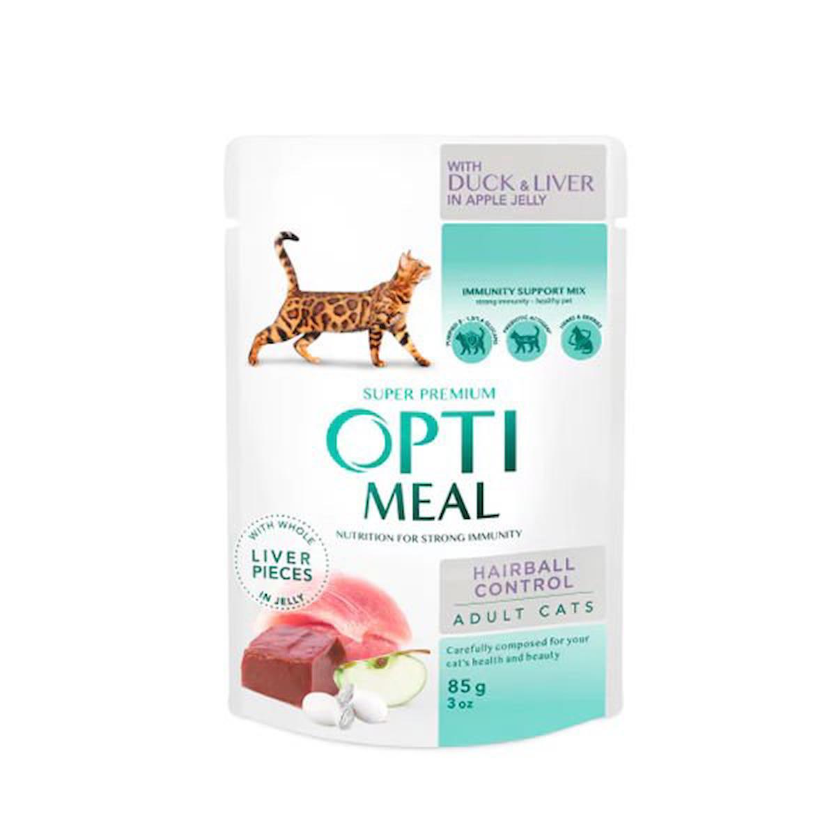 Optimeal Hairball Ördekli Ciğerli ve Elma Konserve Yetişkin Kedi Maması 85 Gr