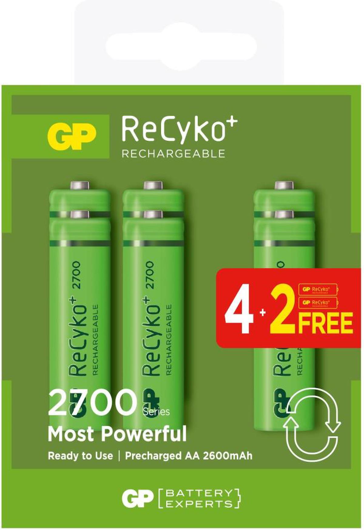 GP AA 2600 mAh Şarjlı Kalem Pil 4+2'li Paket GP270AAHCE4-2