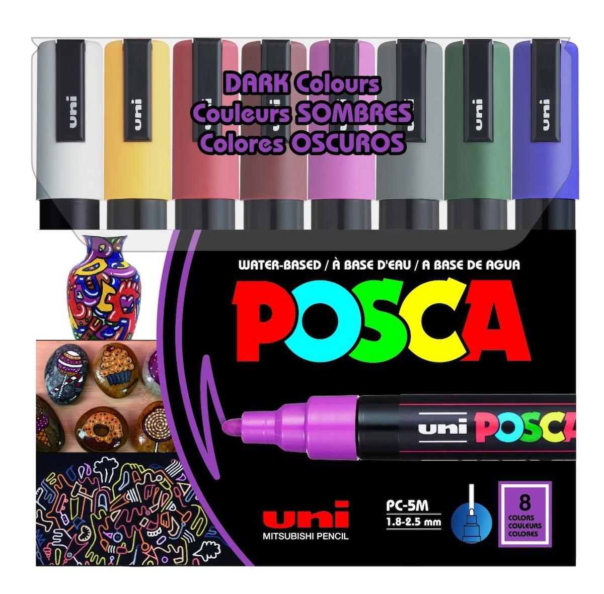 Uni Posca 5M Boyama Markörü Koyu Renkler 8'li Set