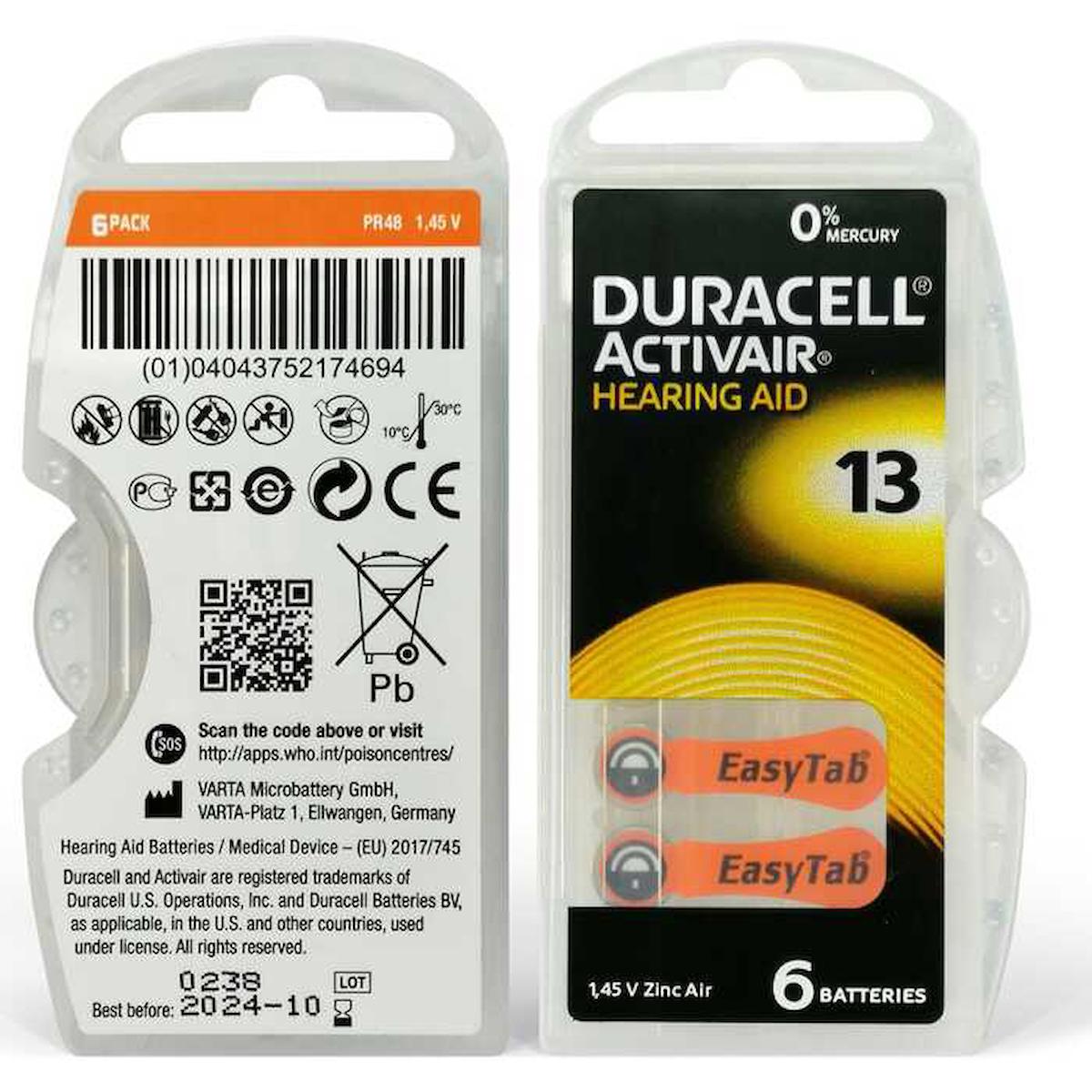 Duracell Activair 13 6'lı Kulaklık Pili