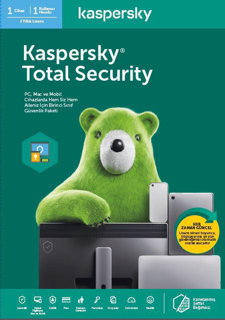 Kaspersky Total Security 1 Kullanıcı 1 Yıl Türkçe Anti Virüs Programı 2021 Sürüm