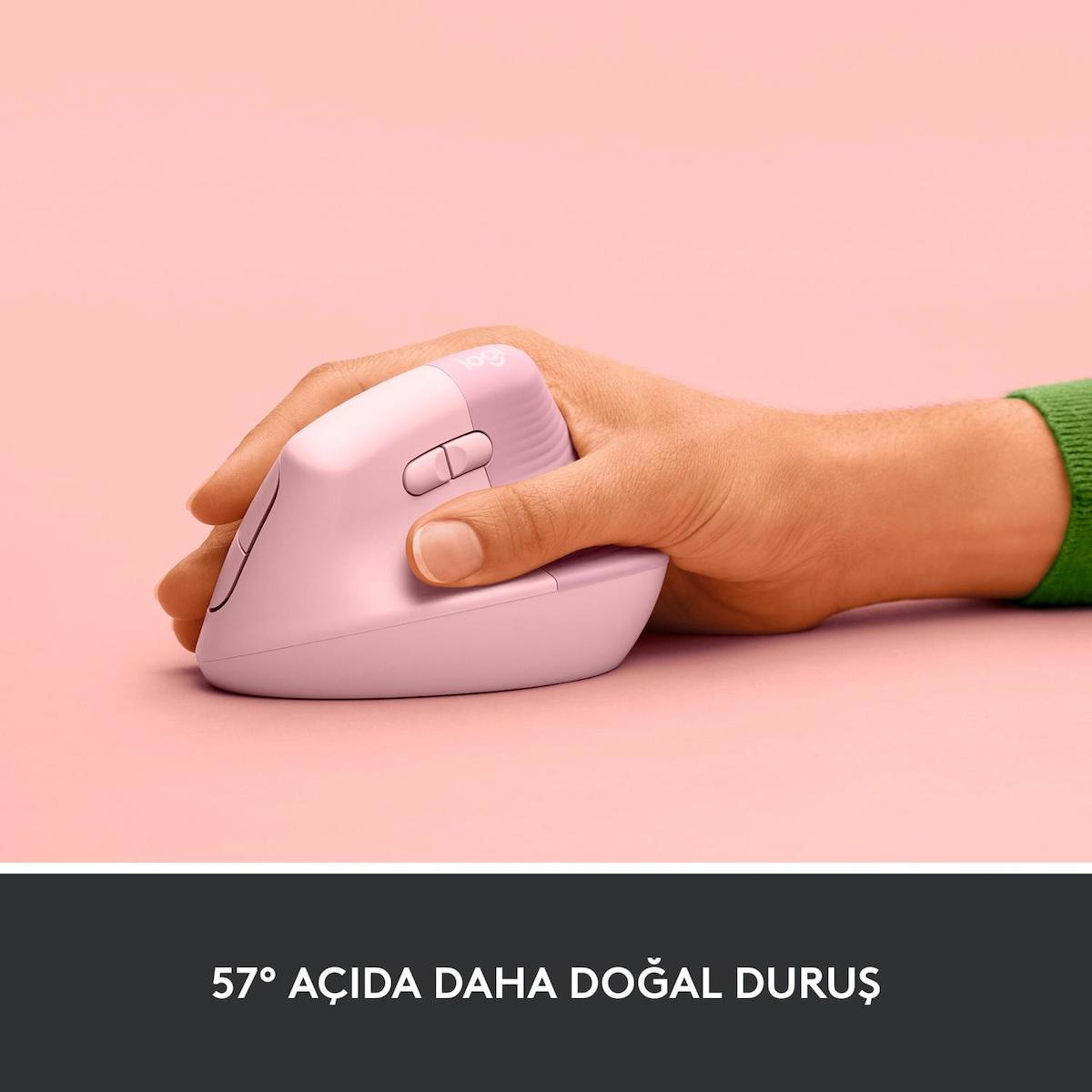 Logitech Lift Sessiz Kablosuz Ergonomik Dikey Mouse – Pembe