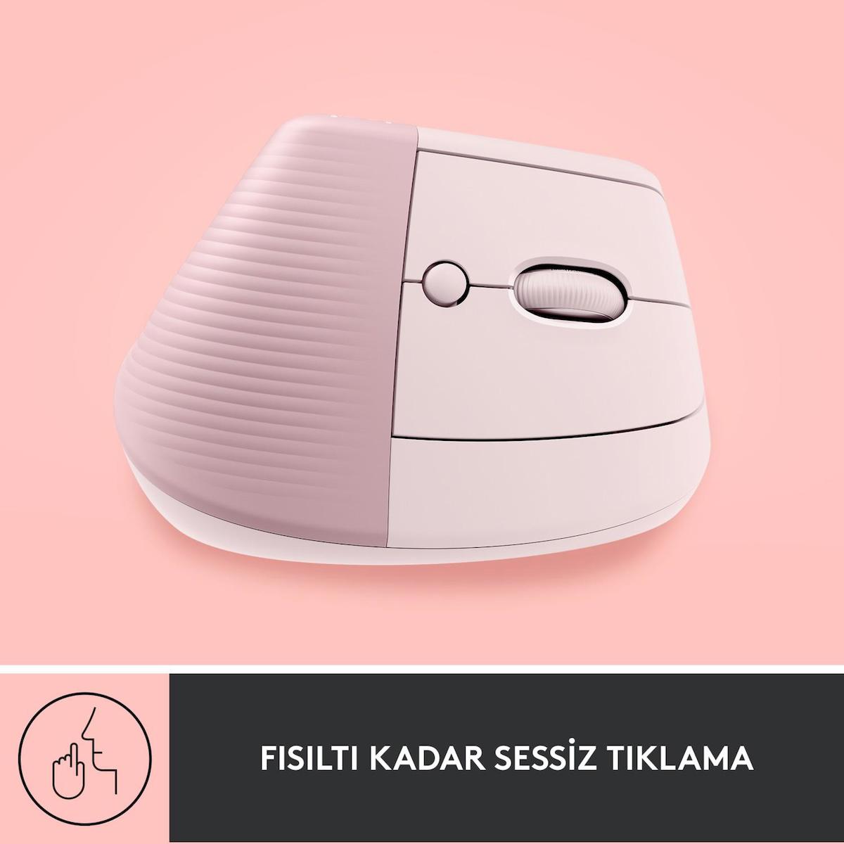 Logitech Lift Sessiz Kablosuz Ergonomik Dikey Mouse – Pembe