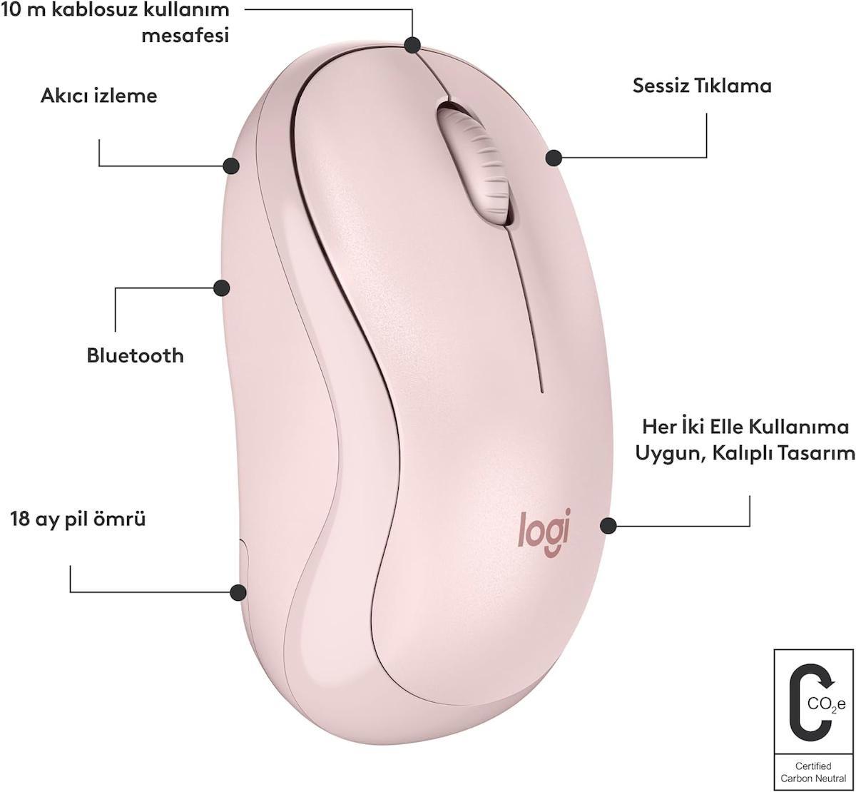 Logitech M240 Sessiz Kompakt Kablosuz Bluetooth Mouse – Pembe 910-007121