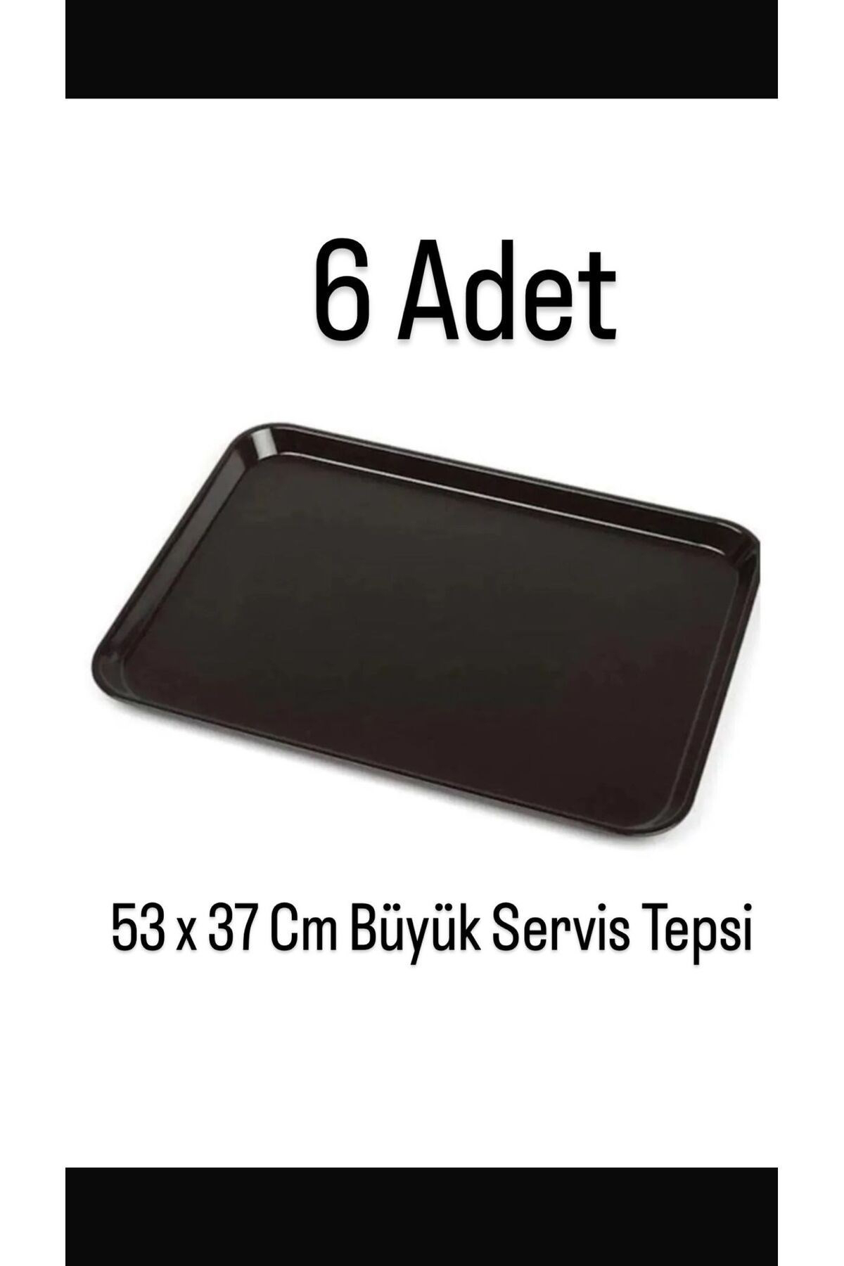 6 'lı Büyük Boy Siyah Plastik Tepsi 53 x 37 cm Yemekhane tepsisi - Restoran Servis