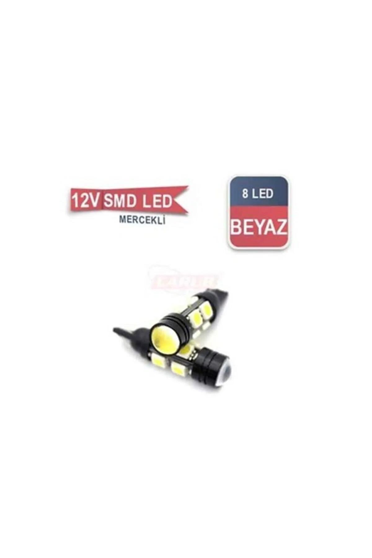 Ampul 12v T10 8 Led Far Icı Beyaz Merceklı