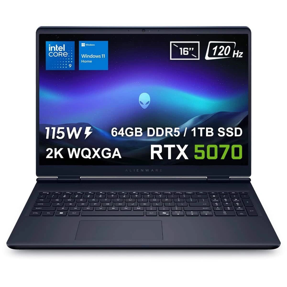Dell Alienware 16 Aurora Intel Core 9-270H 64GB DDR5 1TB SSD RTX5070 8GB 115W 16 inç 2K WQXGA 120Hz WVA W11 Home Gaming Laptop (AC16250-C932157Wv2)