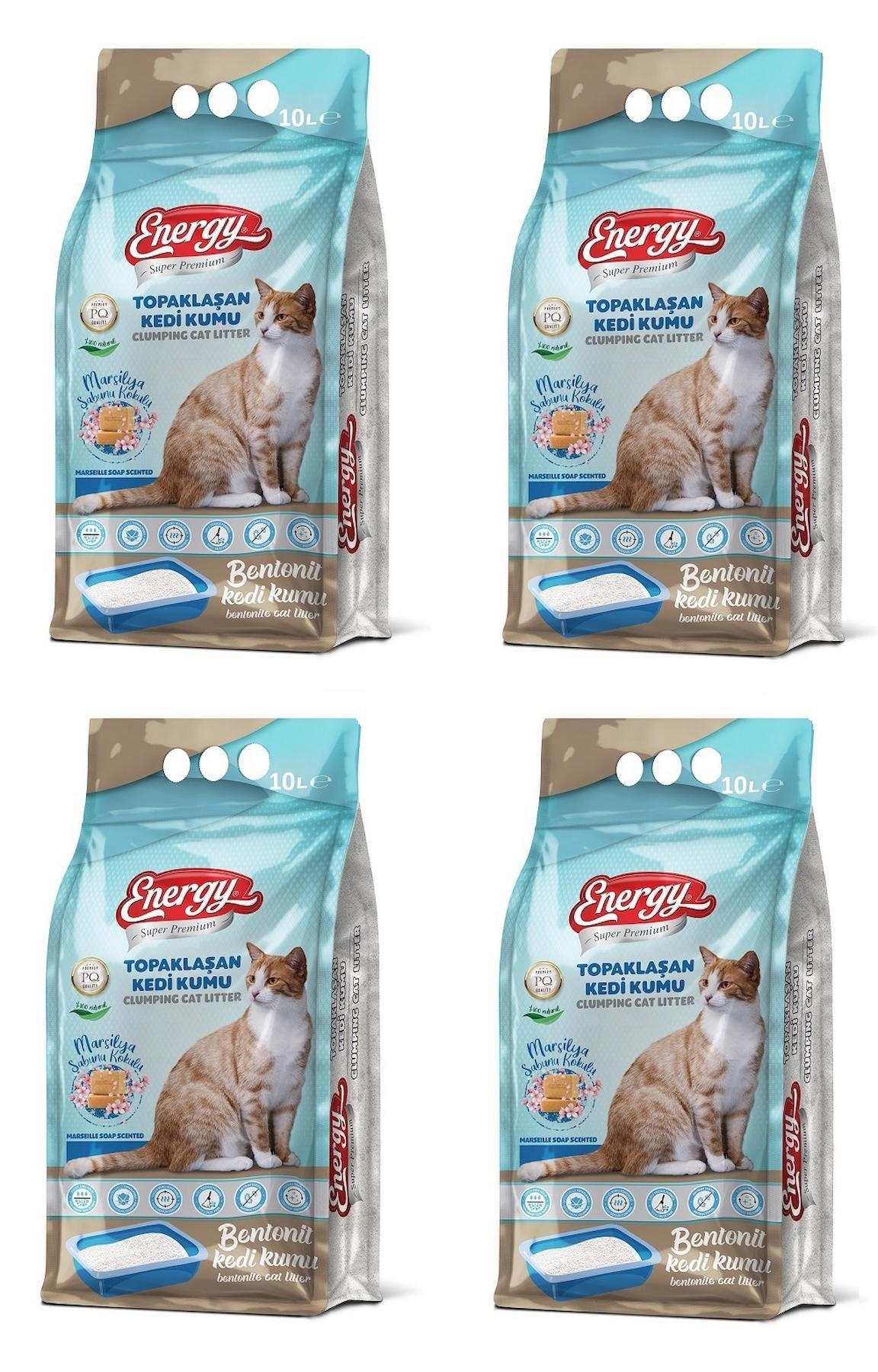 Energy Marsilya Sabunu Kokulu İnce Taneli Topaklaşan Bentonit Kedi Kumu 4 x10 Paket= 40 Litre