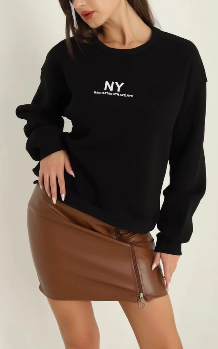 NY Baskılı Şardonlu Üç İp Sweatshirt