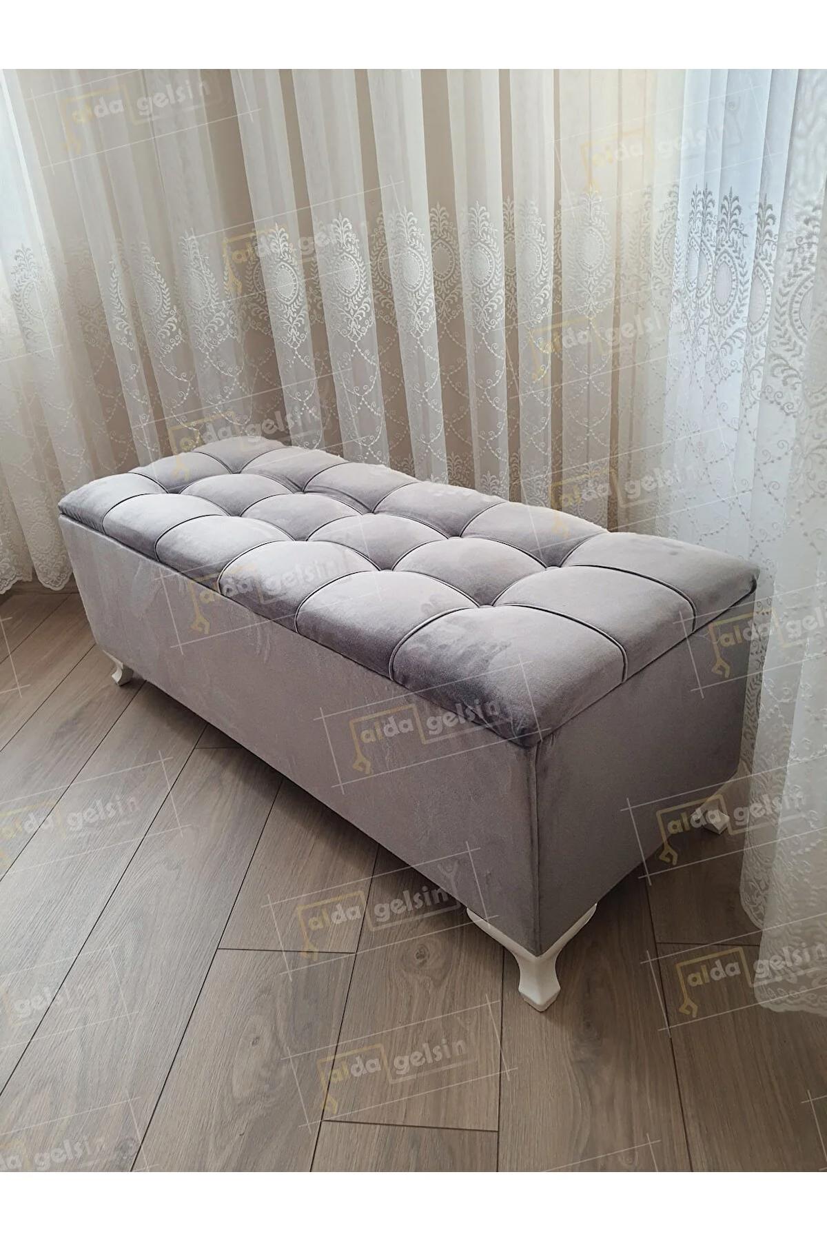 Yeni Model Lüks Çizgi Kapitoneli Sandıklı Puf Bench 120 Cm